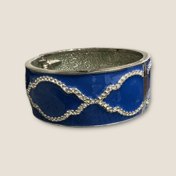 Ann Taylor Blue Enamel Hinged Bangle Bracelet With Rhinestone Accents - Picture 2 of 4